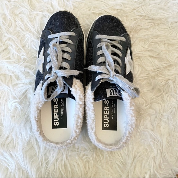 Golden Goose Superstar Sabot Sneaker Shearling Lined Black Silver Beige size 36 - Picture 9 of 16